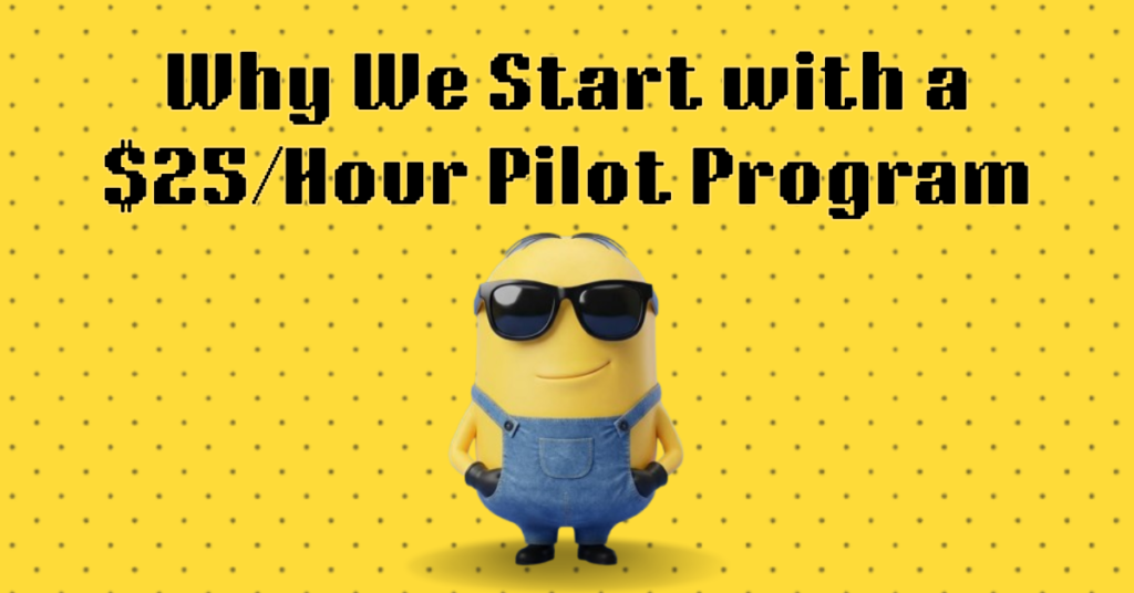 Dashboard showing a $25 per hour pilot project for BPO outsourcing companies